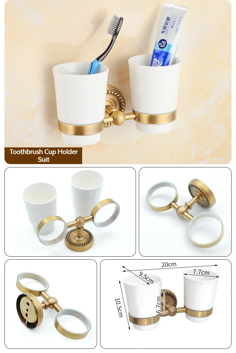 Antique Brushed Brass Bathroom Accessories Sets Towel Shelf Toilet Paper Holder Soap Holder Towel Rack Bathroom Hardware Sets