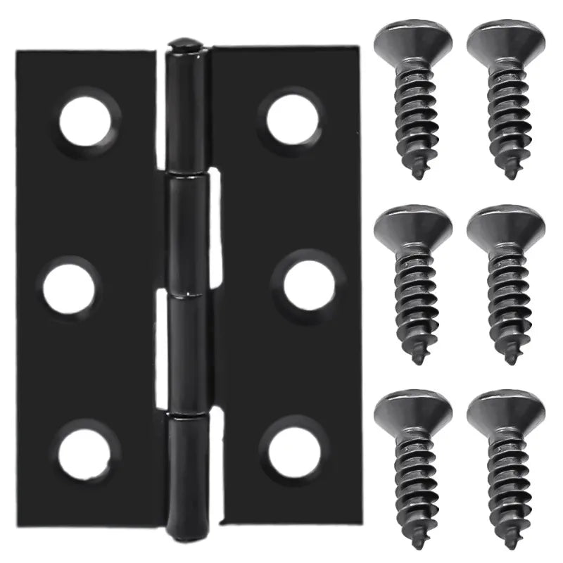 Black Door Hinges Stainless Steel Butt Hinges with Screws Cabinet Drawer Furniture Hinges Mounting Plate Flat Fixing Brackets