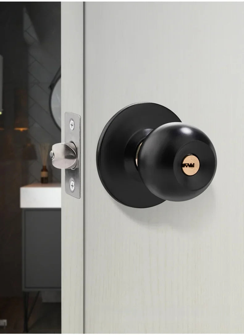 Stainless Round Door Knobs Rotation Lock Knobset Handle with Key for Bedrooms Bathrooms Utility Room Hardware Accessories