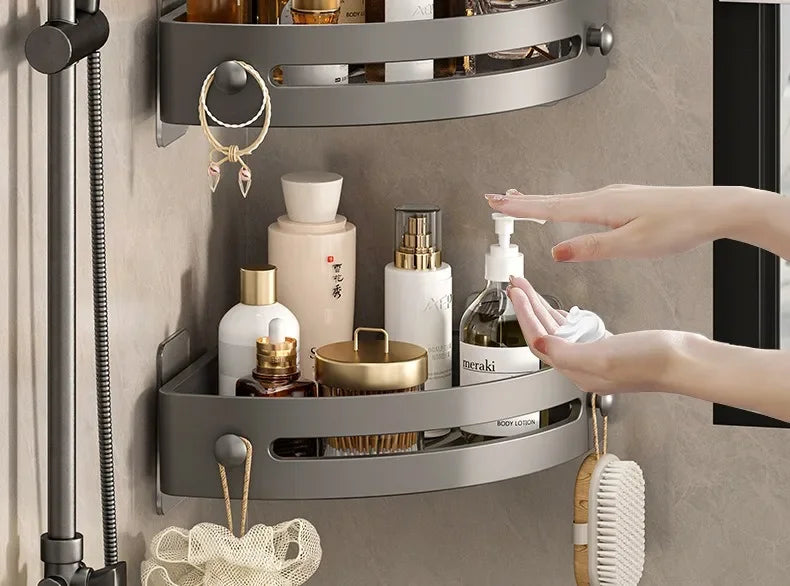 2PCS Bathroom Shelf Plastic Shampoo Rack Shower Rack No Drill Shelf Kitchen Storage Rack Bathroom Accessories