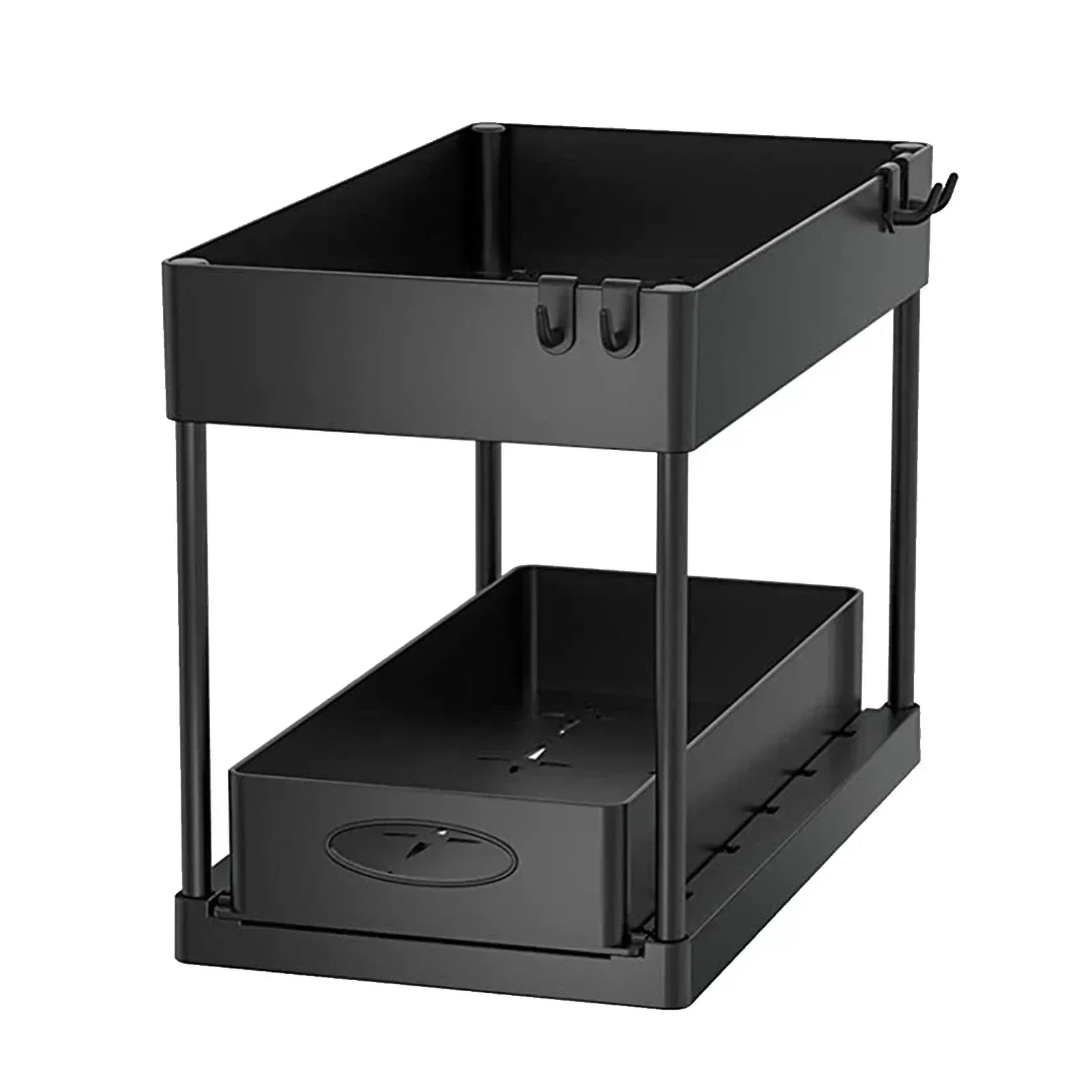 2 Tier Under Sink Organizer Sliding Cabinet  Organizer Storage Rack with Hooks Hanging Cup Bathroom Kitchen Organizer