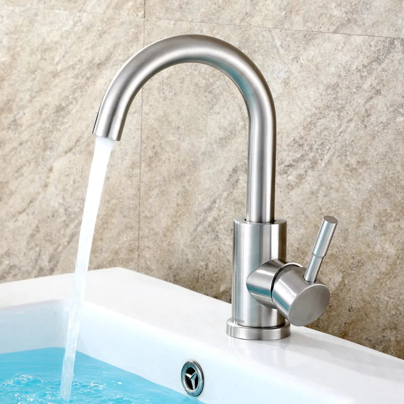 Modern Faucet Bathroom Modern Household Basin Tap  Black/Silver Sink Vessel Stainless Steel Hot and Cold Water Mixer Tap