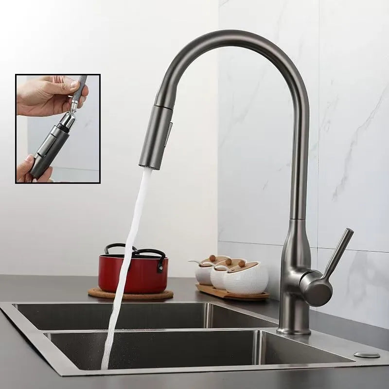 STARON Kitchen Sink Faucet Spring Faucets Pull Out Spout Mixer Tap Hot Cold Water with Pull Down Tap Sprayer Cooking
