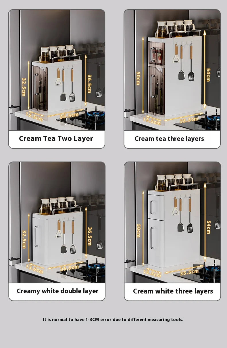 2/3 Layer Spice Storage Rack Kitchen Organize Spice Shelf Pull-Out Efficient Locker With Hooks Wheels Integrated Slim Cabinet