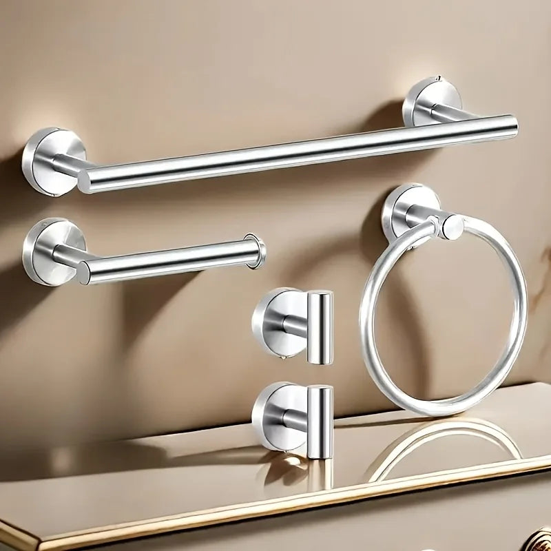 5 Piece Bathroom Hardware Set Wall-mounted Stainless Steel Towel Bar Towel Ring Toilet Paper Holder Hook Bathroom Accessories