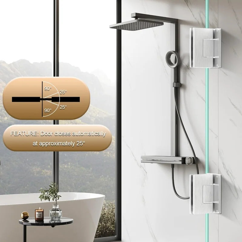 90 Degree Stainless Steel Glass Shower Door Hinges for 8-12mm Frameless Glass Doors Heavy Duty Wall to Glass Bathroom Clamps