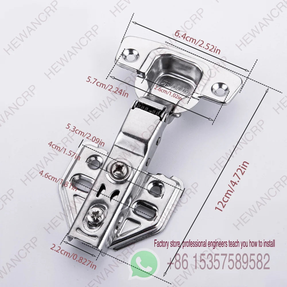 2-Pack Modern Hydraulic Cabinet Hinges Soft Close Damping Brushed Stainless Steel Metal Door Mount for Kitchen Cabinets Wardrobe