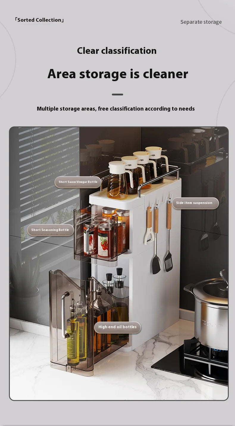 2/3 Layer Spice Storage Rack Kitchen Organize Spice Shelf Pull-Out Efficient Locker With Hooks Wheels Integrated Slim Cabinet