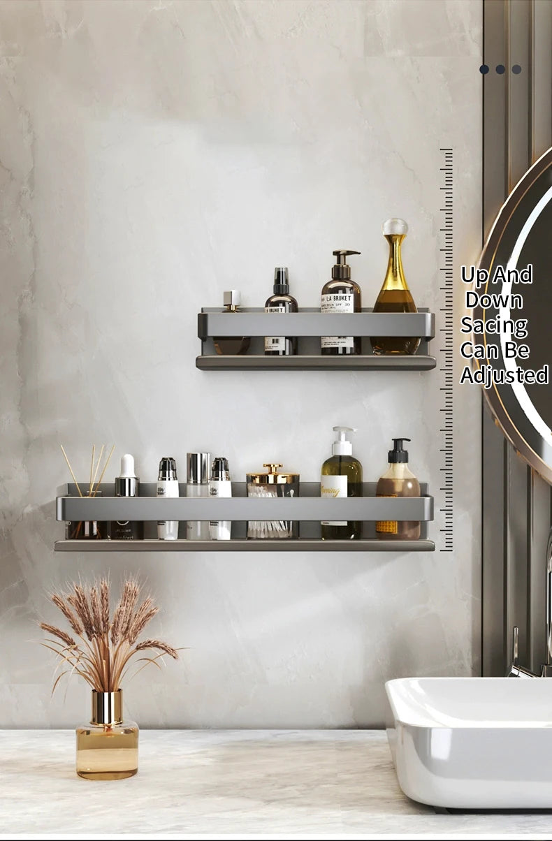 Bathroom Accessories Shelf Organizer Shower Storage Rack Gray Wall Mounted Space Aluminum Toilet Shampoo Holder Shelves 30-50CM