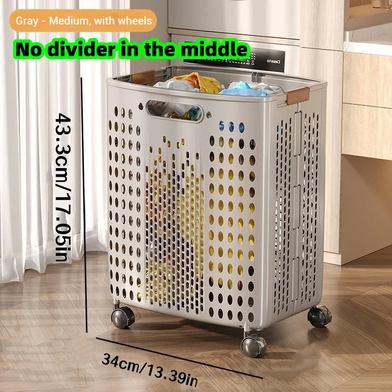 1 Piece, Available in Two Colors, Foldable Laundry Basket for Home Bathroom, Large Capacity with Wheels, Simple Design for Storing Dirty Clothes in Bathroom/Toilet [No Divider in the Middle]