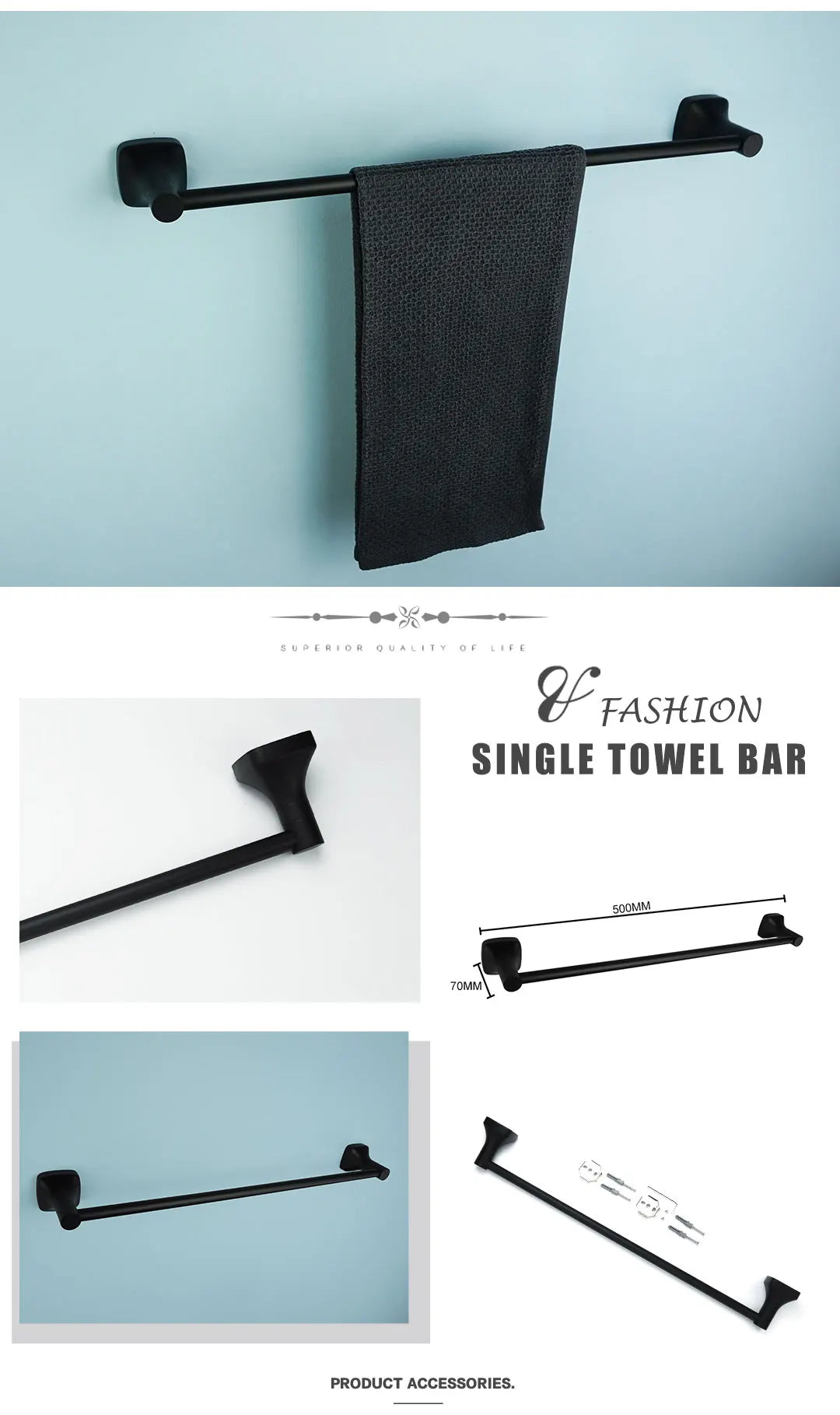 Black Bathroom Accessories Stainless Steel Wall Mounted Bath Towel Holder Robe Hook Toilet Brush Paper Towel Holder Pendant