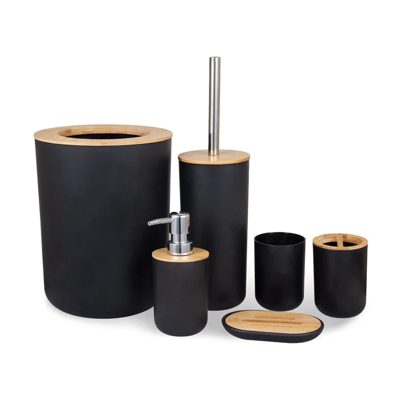 Bamboo Bathroom Accessories Toilet Brush Toothbrush Holder Gargle Cup Soap Holder Lotion Dispenser Bathroom Essential Accessory