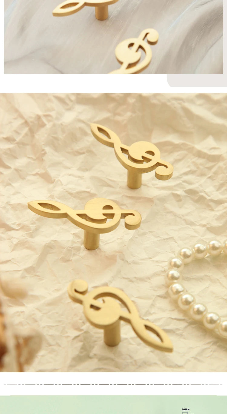 Musical Note Brass Furniture Handles and Knobs for Kitchen Cabinet Modern Dresser Door Handle Drawer Pulls