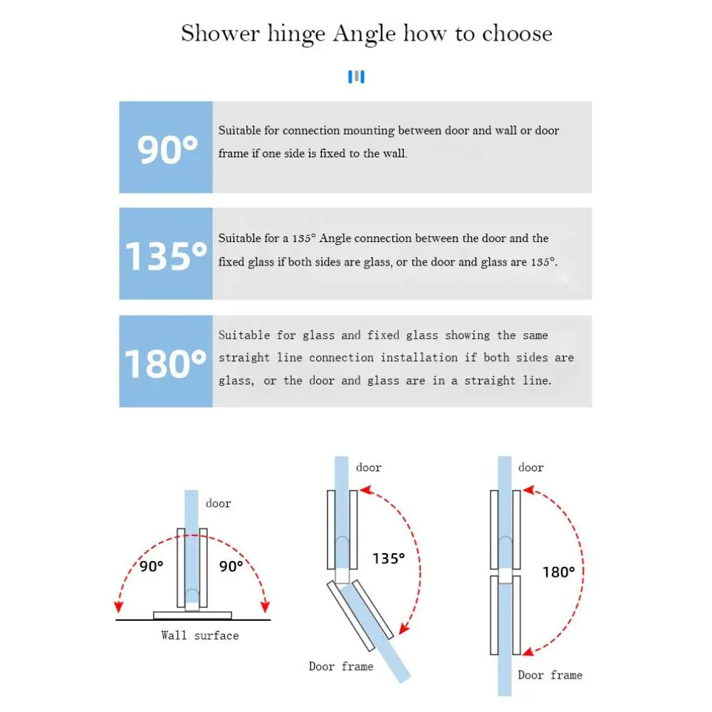Stainless Steel Bathroom Door Hinges 90°/135°/180° Silver/black/golden Glass Door Bracket Clip Solid Sheet