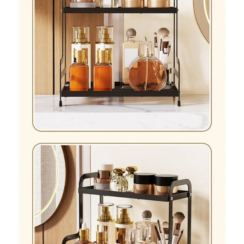 2 Tier Under Sink Organizer Sliding Cabinet Basket Organizer Storage Rack with Hooks Hanging Cup Bathroom Kitchen Organizer New