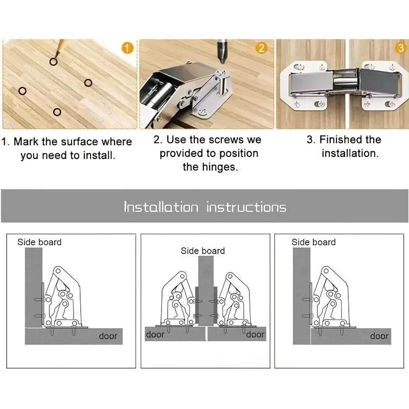 4/6PCS 90 Degree Steel Cabinet Hinges No-Drilling HoleHydraulic Buffer Hinge Kitchen Cabinet Cupboard Hinges Furniture Hardware