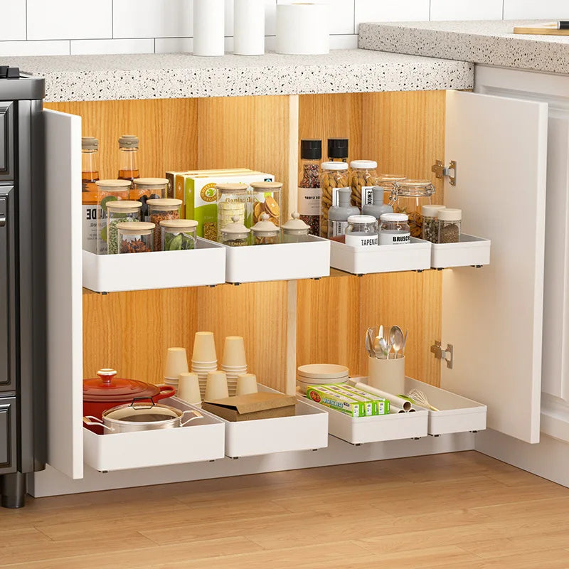 Punch-free Kitchen Pull-out Rack Pull-out Cabinet Storage Rack Under Sink Rack Pull Basket Drawer Kitchen Storage and Organizer