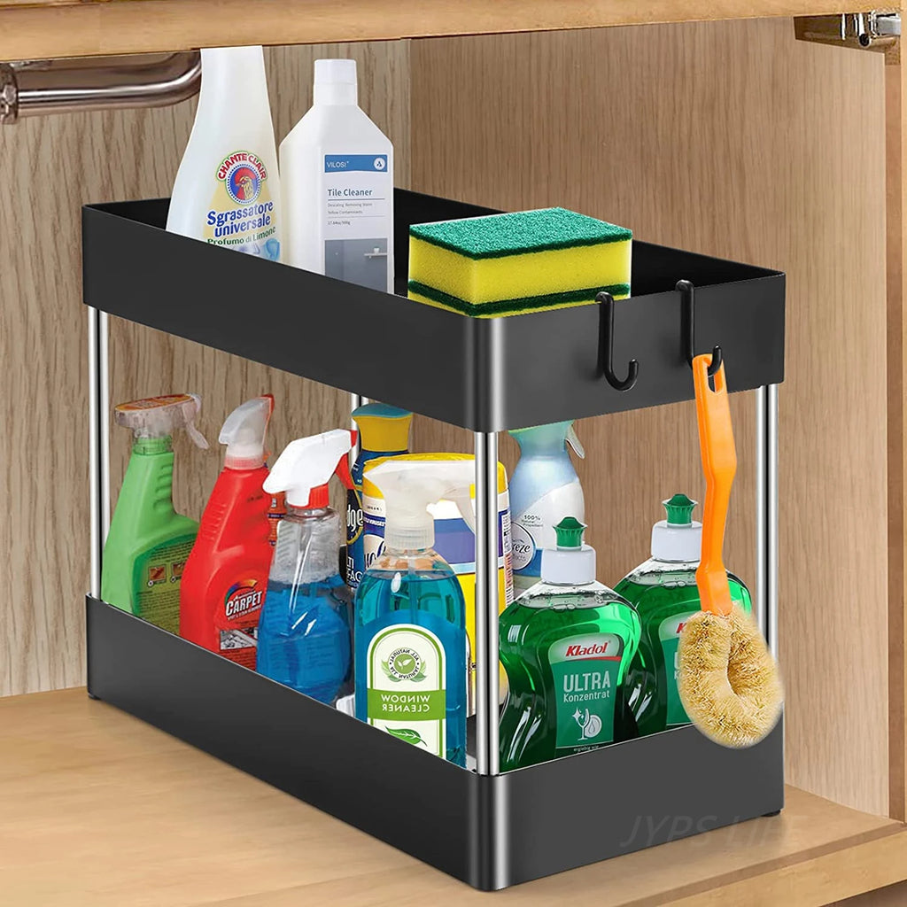 1/2 Pcs Under Sink Storage Organizer 2 Tier Drawer Multipurpose Rack Cabinet Under Sink Storage Rack Bathroom Kitchen Organizer
