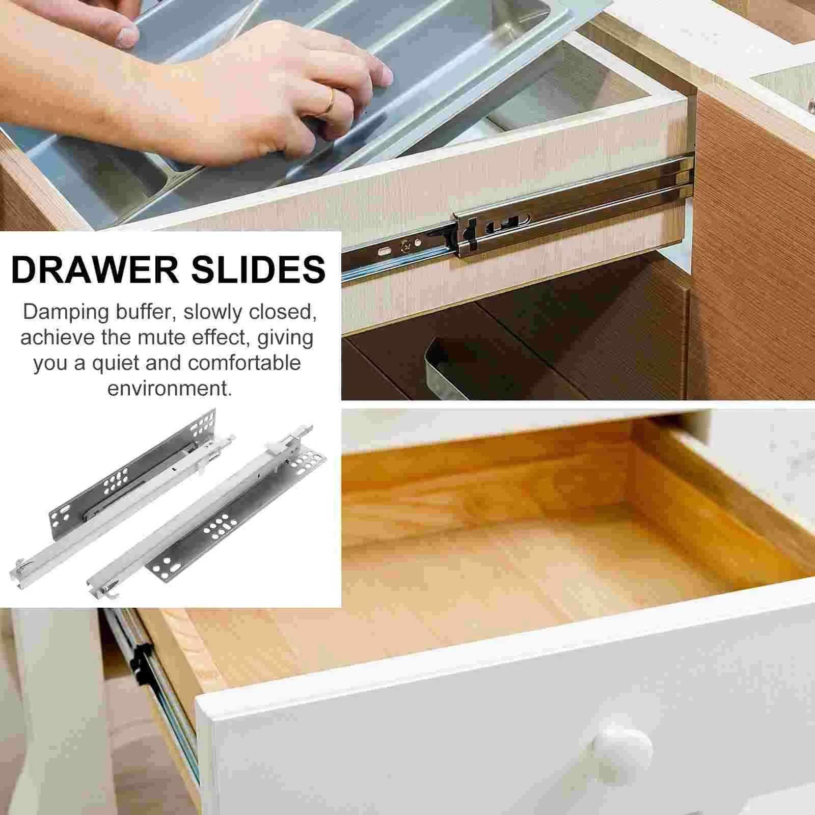 2 Pcs Cold Rolled Steel Heavy Duty Drawer Slides Soft Close Damping Buffer Concealed Track Undermount Guide Rails Cabinet Slides