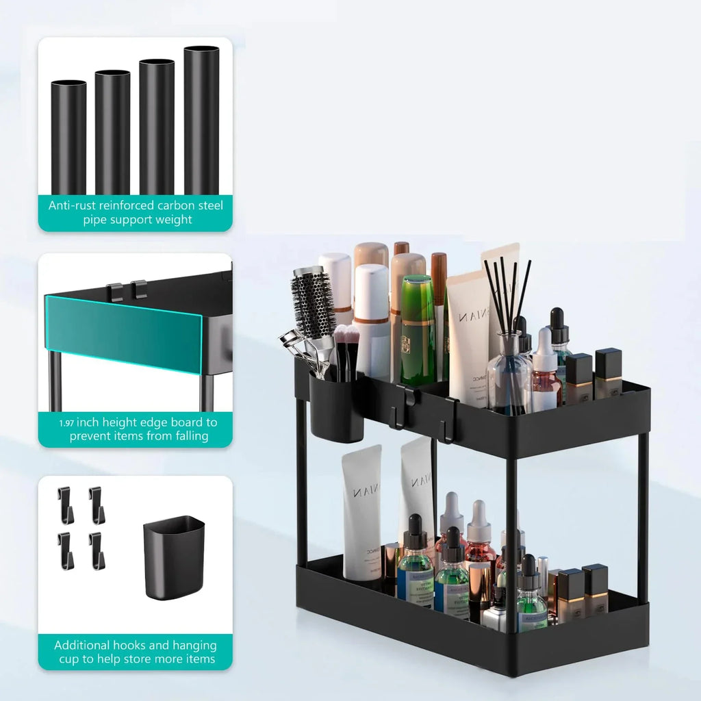 Under Sink Organizer and Storage, Kitchen Organization Rack with Double Sliding Cabinet Drawers, Multi-Purpose Storage Shelf Hol