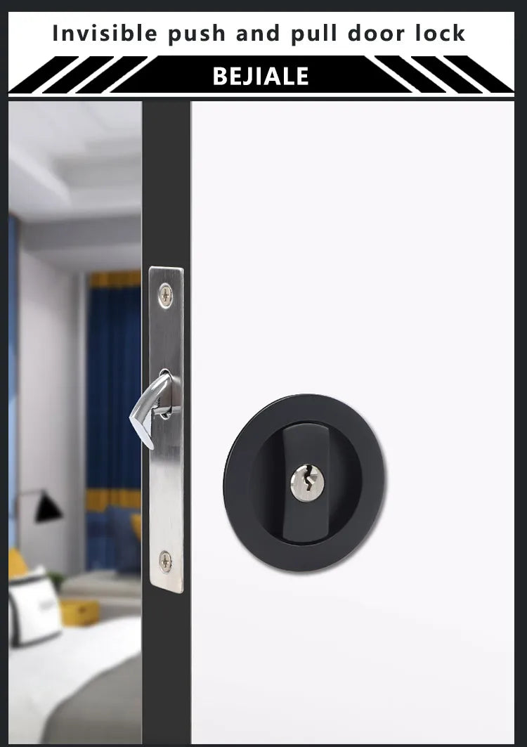 Black Sliding Door Sliding Door Lock Bathroom Balcony Interior Kitchen Double Hook Sliding Door Built-In Invisible Hook Lock