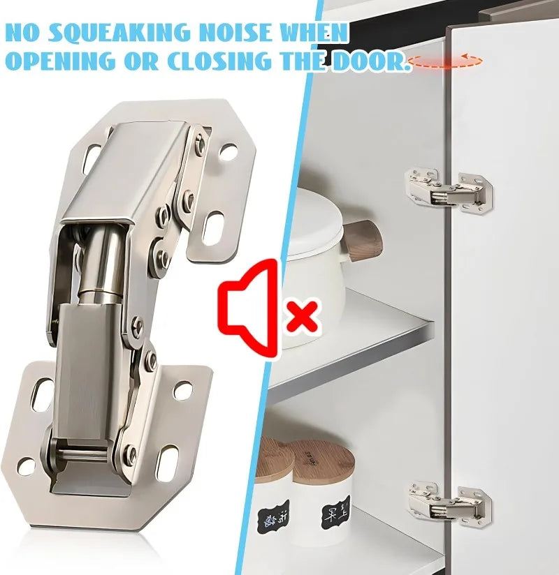 Cabinet Hinges With 2-10Pcs Set Screws No-Drilling Noiseless Hidden Cabinet 90 Degree Hinge Door Soft Close Furniture Hardware