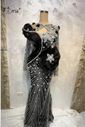 New Luxury Dubai Arabic Black Evening Dress Mermaid Pearls Beaded 3D Flower Lace Wedding Party Dresses robe de soiree Customized