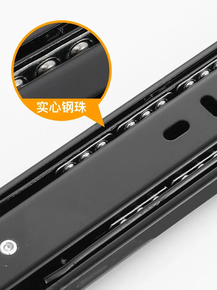 Heavy-Duty Soft-Close Drawer Slides - Automatic Three-Section Black Drawer Glide Tracks with Silent Rebound Mechanism