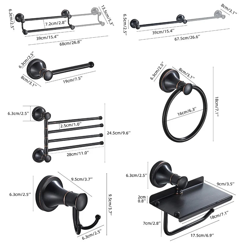 Bathroom Bath Toilet Paper Holder Robe Hook Bathroom Retractable Towel Hanging Rod Black Zinc Alloy EL852