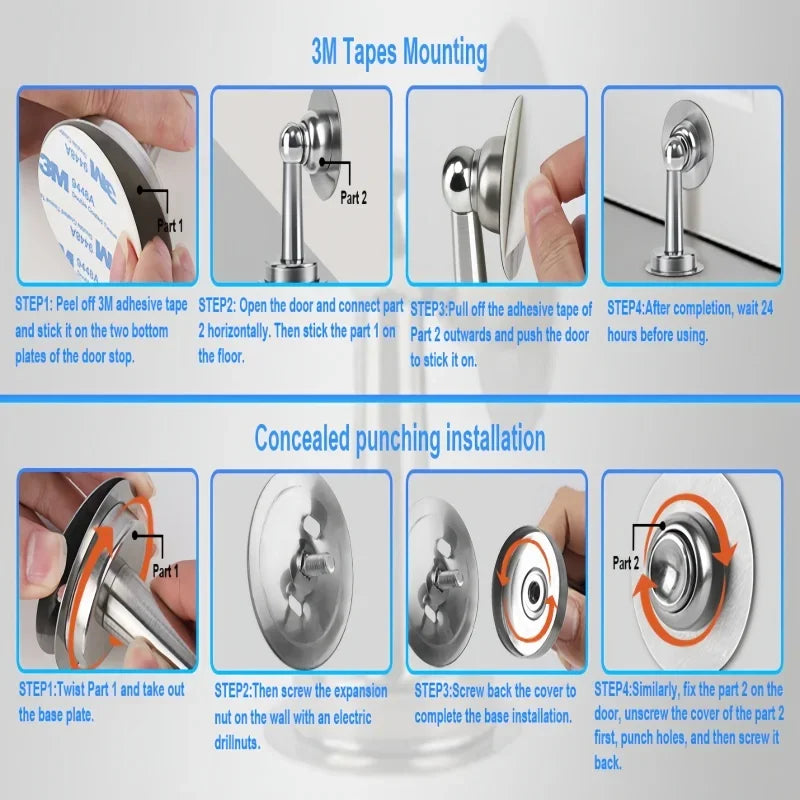 Stainless Steel Door Stoppers Strong Magnetic Door Catch Heavy Duty Door Holder Stops Wall Floor Mounting Magnet Keep Door Open