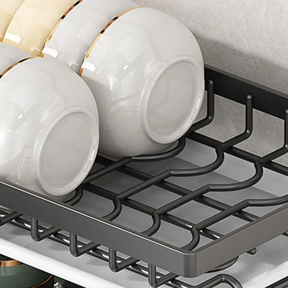 Wall Mounted Dish Drying Rack 2 Layer Rust-Proof Kitchen Storage Rack Compact Large Capacity Drain Tray Household