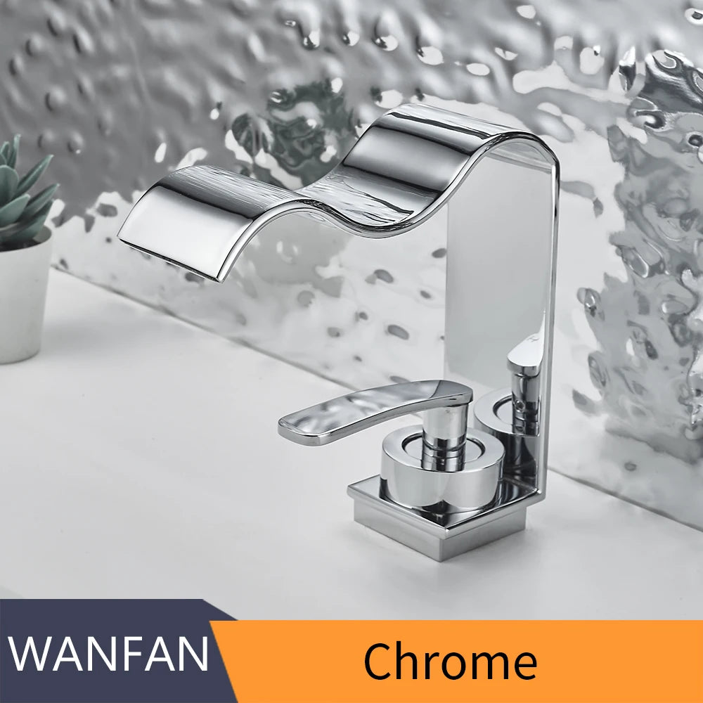 Basin Faucet Waterfall Black with Brushed Bathroom Basin sink Faucet Cold and Hot Water Mixer Single Handle Bathroom Taps 855951