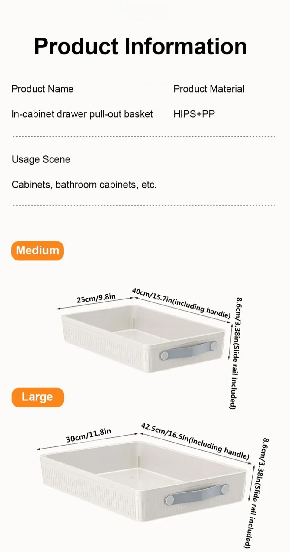 Kitchen Drawer Storage Rack with Slide Rails Pull-out Cabinet Organizer Free Installation Non Punched Easy To Clean Storage Box