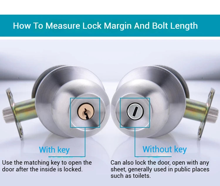 ZEXEF Stainless Steel Round Door Knobs Rotation Lock Knobset Handle Metal Door Knob With Key For Bedrooms Living Rooms Bathrooms