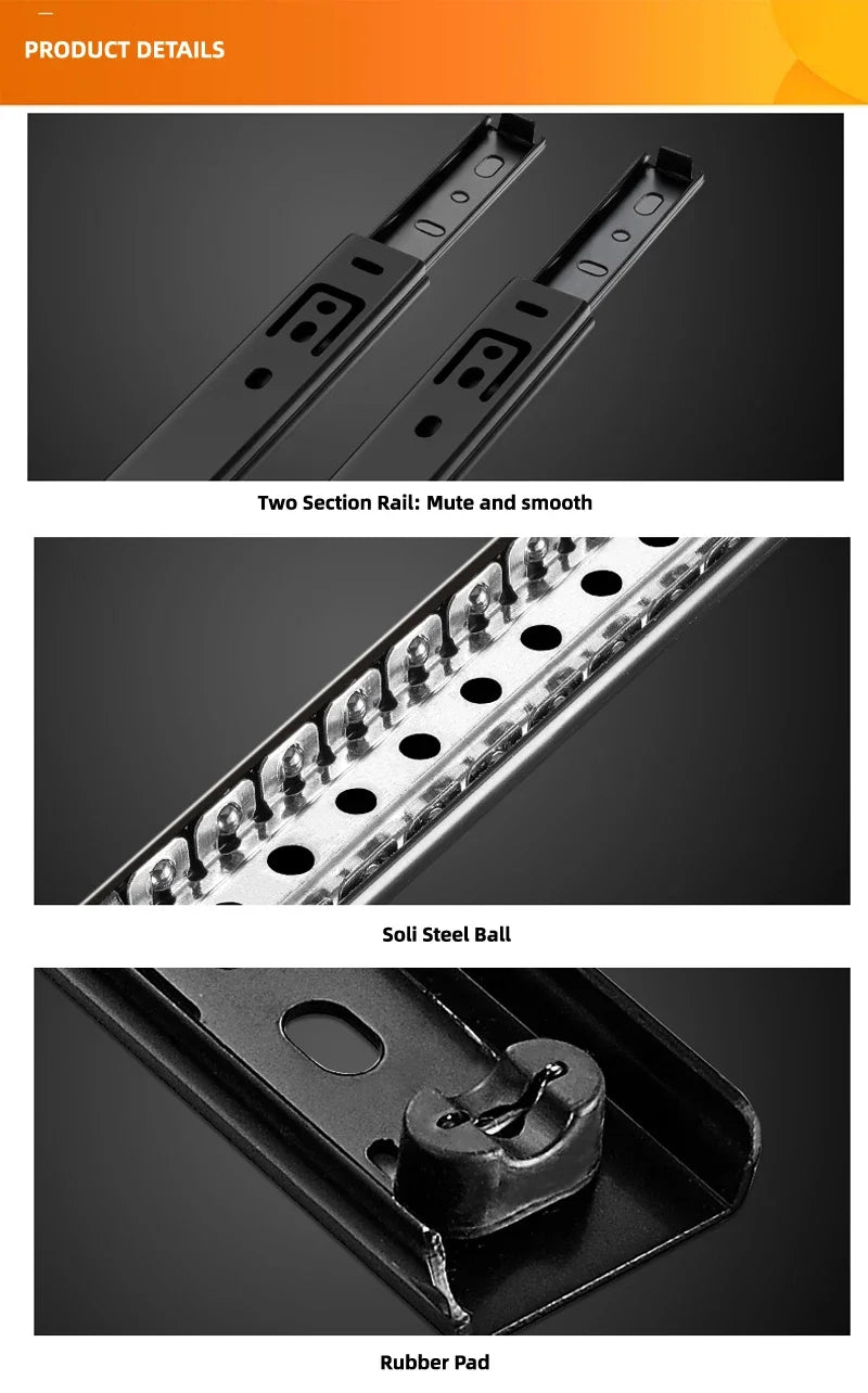 Drawer Rail 8~20Inch Cold Rolled Steel Drawer Slides Close Drawer Sliding Track Two-Section Cabinet Slides Furniture Hardware