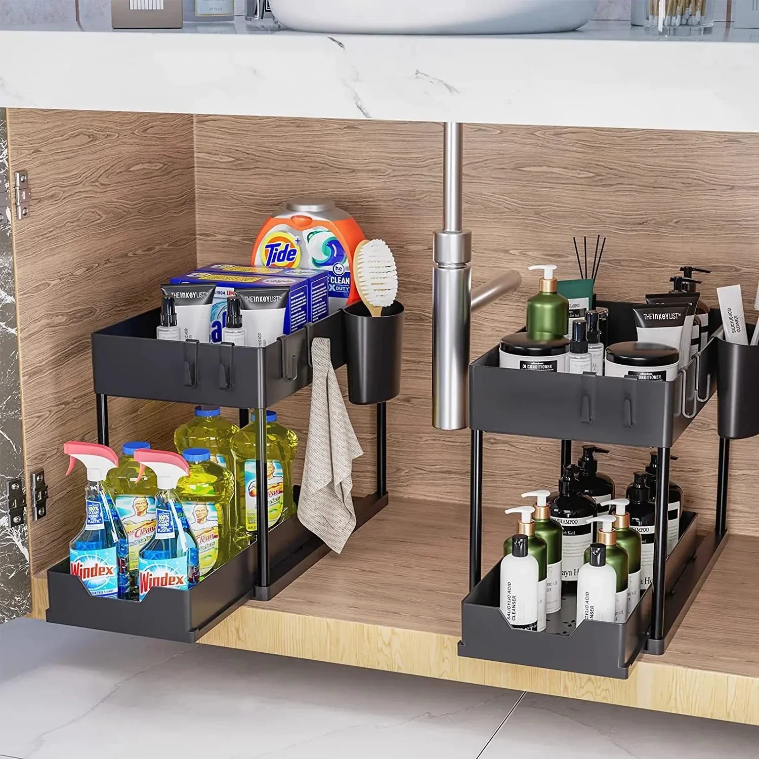 Under Sink Organizer and Storage, Kitchen Organization Rack with Double Sliding Cabinet Drawers, Multi-Purpose Storage Shelf Hol