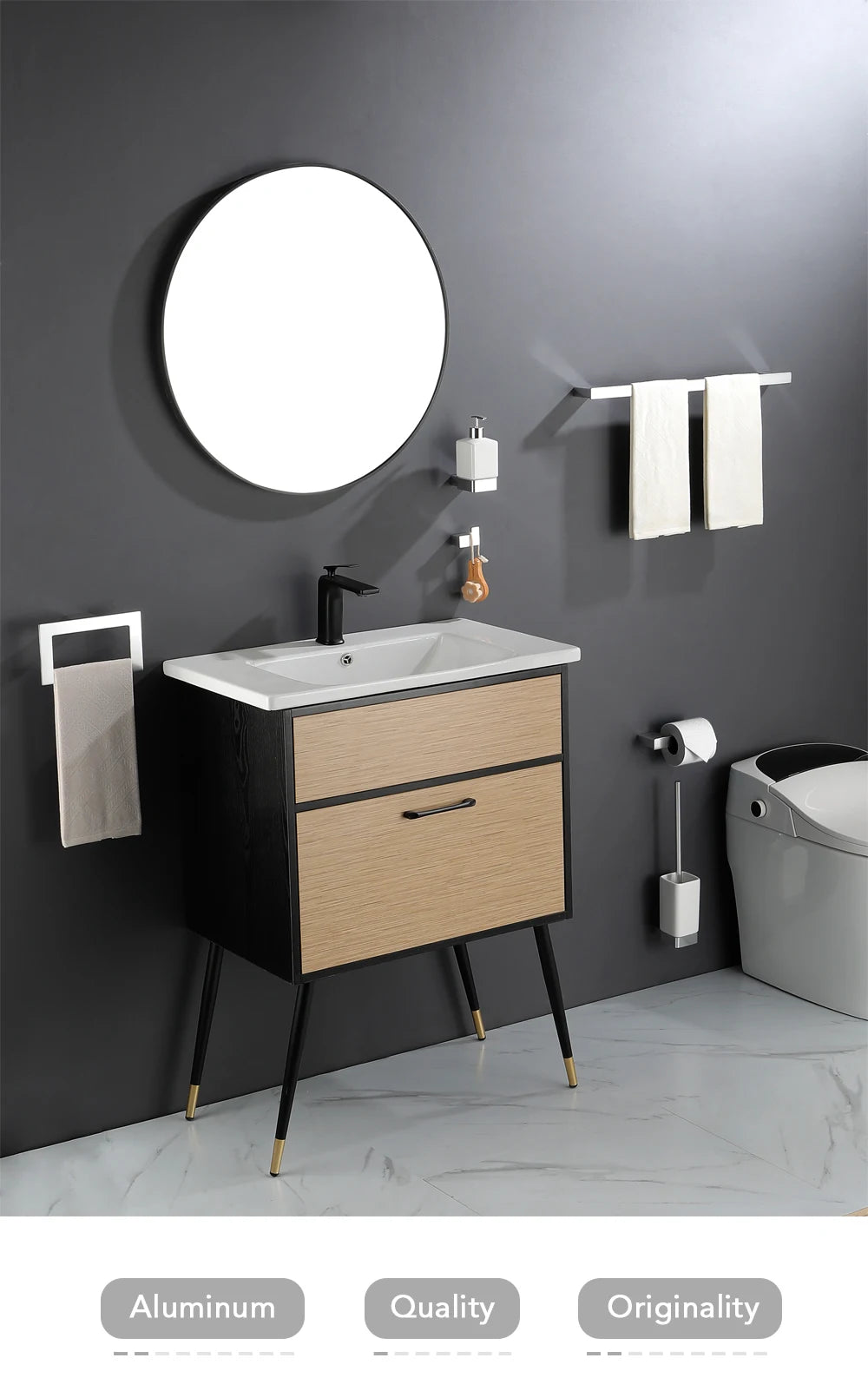 Aluminum Bathroom Accessories Sets Roll Paper Holder Toilet Brush Holder Ceramic Holder Towel Bar Towel Holder Robe Hook Anodize