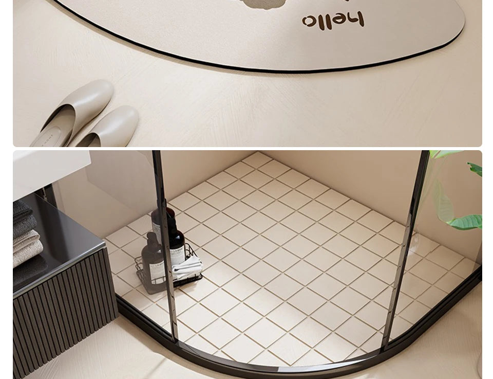 Bathroom Floor Mat Water-absorbing Non-slip Wash-free Carpet Curved Minimalist Beige Bathroom Rug Door Home Decoration Foot Mat