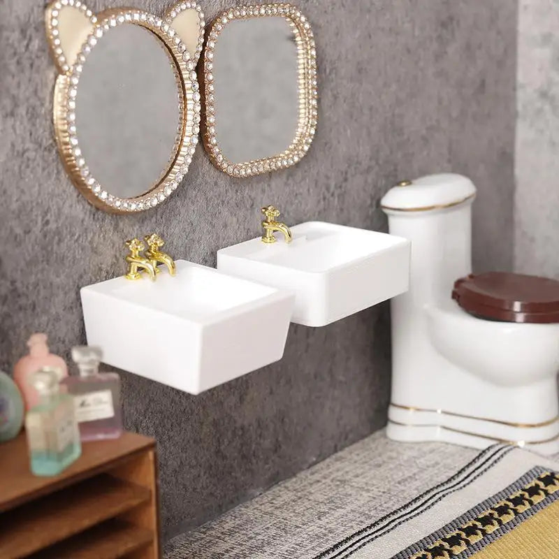 1/12 Dollhouse Bathroom Wash Basins Sinks Model Dollhouse Bathroom Furniture Decoration Dolls House Home Accessories