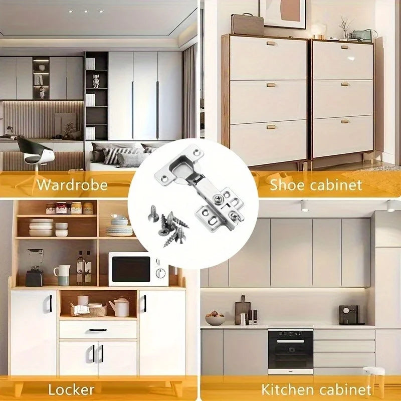 10/20pcs Soft-Close Matte Brushed Metal Cabinet Hinges - Surface Mount Damping Hinges with 6 Screws, Wardrobe & Kitchen Cabinetr