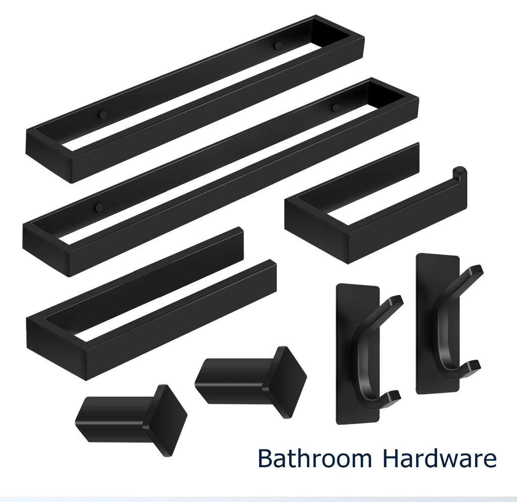 Bathroom Hardware Black Bath Robe Hook Towel Rail Bar Rack Bar Shelf Tissue Paper Holder Bathroom Accessories