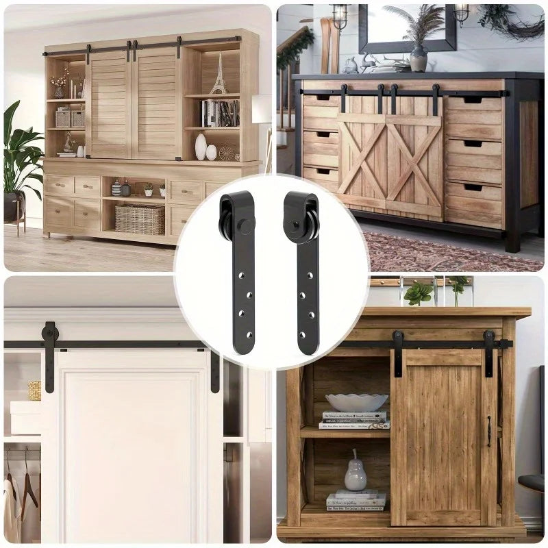 Sliding Barn Door Hardware Kit, Satin Metal Track System with Mounting Brackets and Rollers for Doors, No Long Track Included