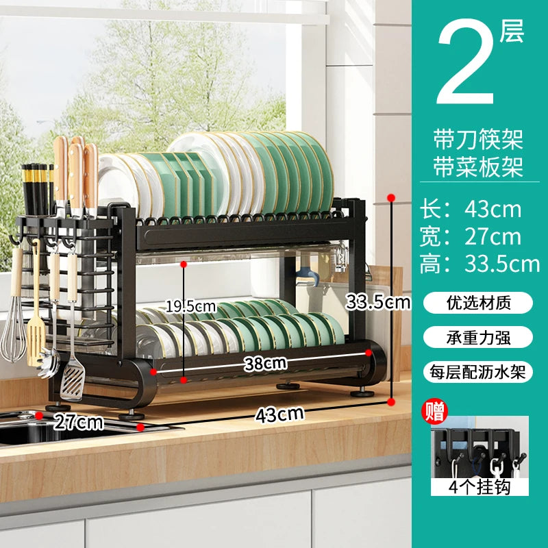 Kitchen Dish Storage Rack, External Hook Plate Organizer, Multi-Function Home Plate Holder, Compact Dish Organizer
