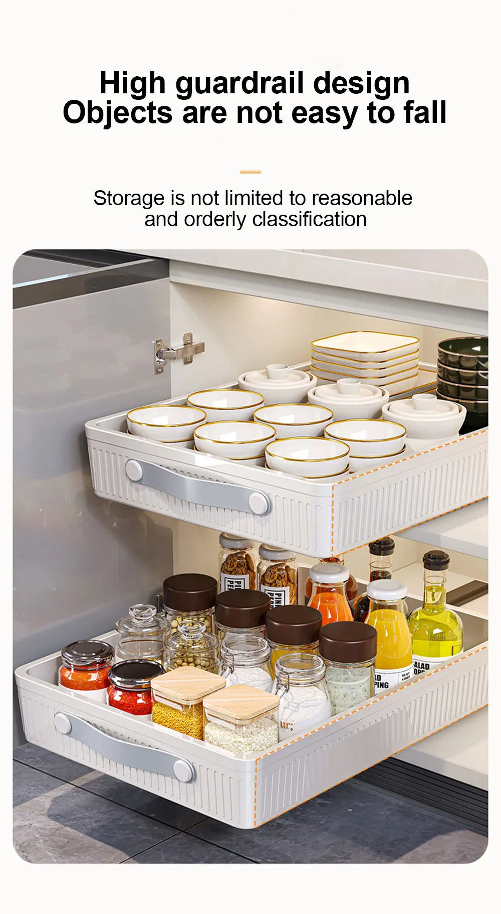 Pull Out Storage Tray Kitchen Sliding Cabinet Shelf with Slide Rails Drawer Spice Rack Bowl Dish Shelf Pantry Kitchen Organizer