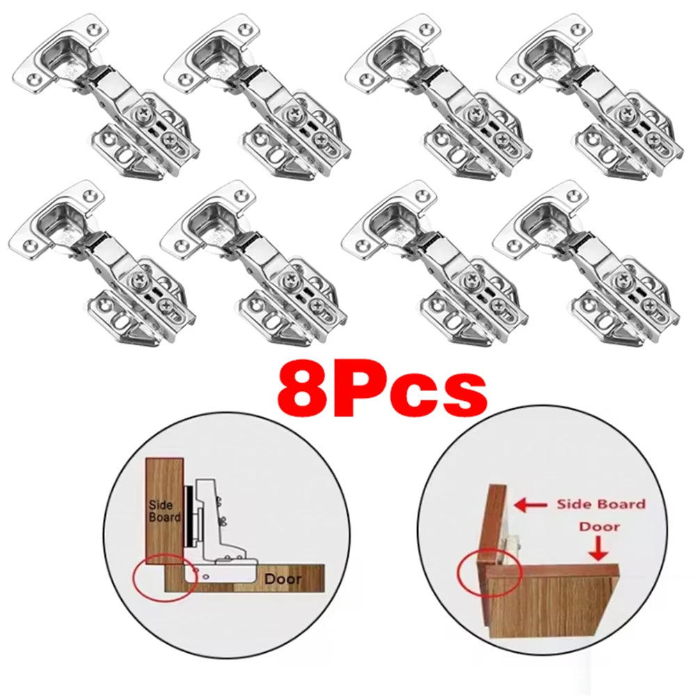 2-8 Pcs Stainless Steel Cabinet Door Hinges Hydraulic Damper Buffer Soft Close Quiet Wardrobe Door Concealed Hinges with Screws