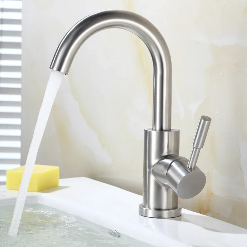 Modern Faucet Bathroom Modern Household Basin Tap  Black/Silver Sink Vessel Stainless Steel Hot and Cold Water Mixer Tap