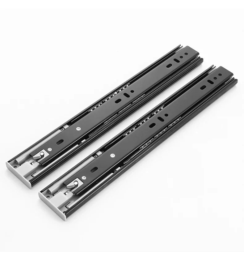 Heavy-Duty Soft-Close Drawer Slides - Automatic Three-Section Black Drawer Glide Tracks with Silent Rebound Mechanism