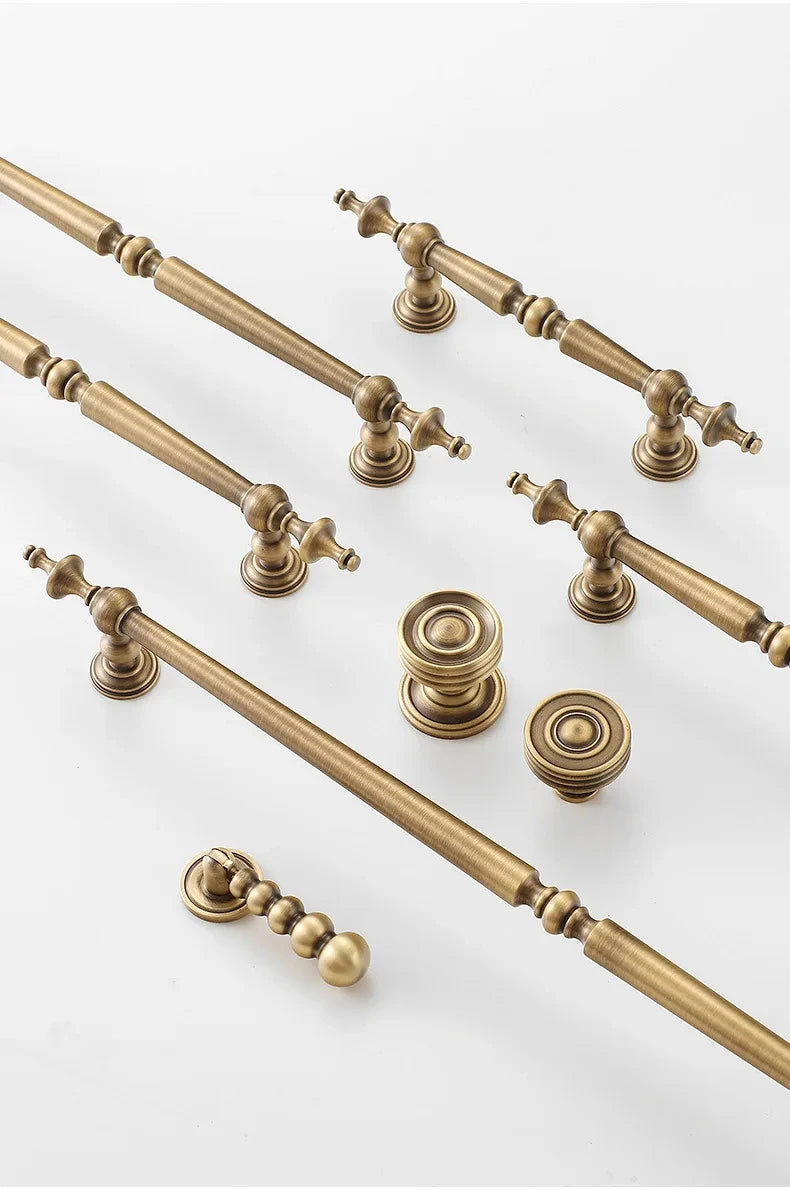 High-end Antique Bronze Door Handles and Knobs Solid Brass Antique Drawer Pulls Kitchen Cupboard Handle Gold Cabinet Handles