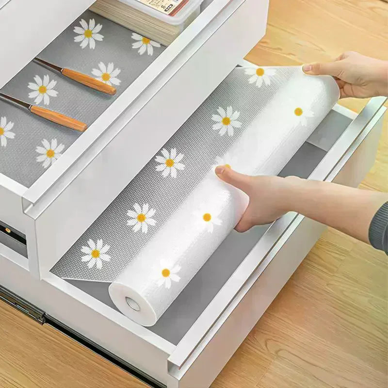 Flower Kitchen Cabinet Mat Reusable Drawer Mat Kitchen Dining Table Mat Insulation Mat Waterproof Moisture-proof Drawer Mat