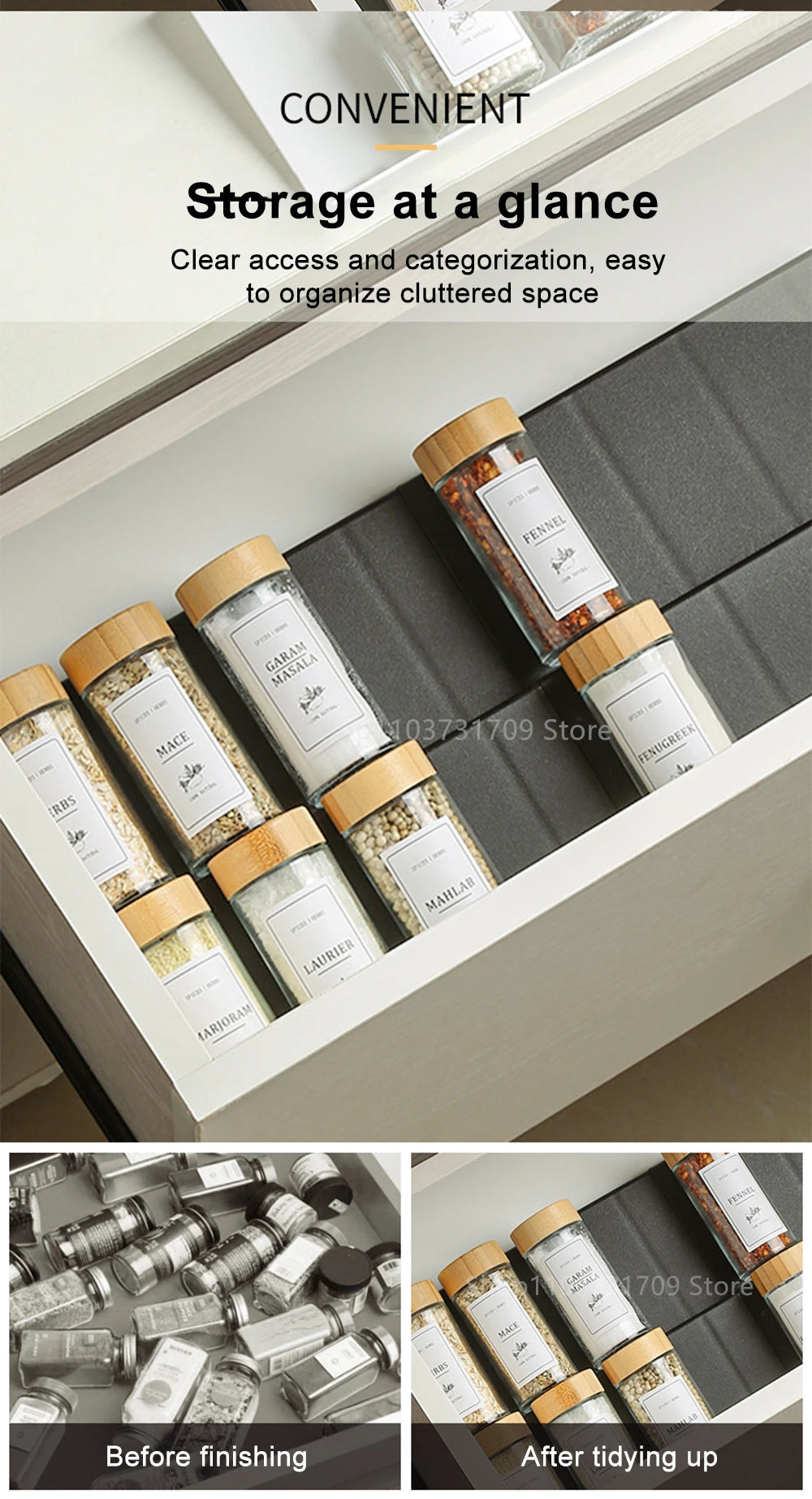 Spice Drawer Organizer Adjustable Spice Rack for Spice Jars 4 Layers Kitchen Spice Drawer Shelf Cabinet Pantry Kitchen Organizer